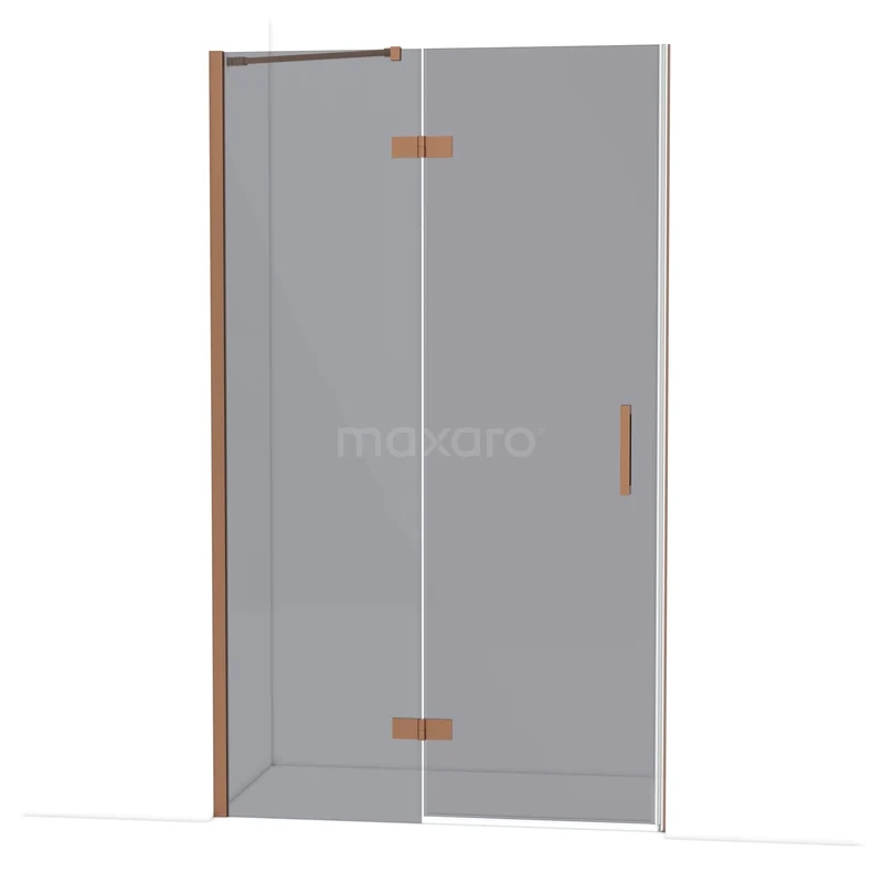 Diamond Douchedeur | 120 cm Koper Rookglas Draaideur DDB21661211KP Glazen douchedeur met hoekinstap, helder glas, roestvrijstalen scharnieren en handgreep, ideaal voor moderne badkamers.