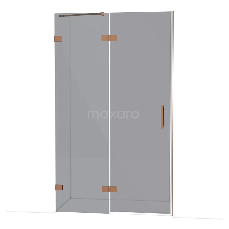 Diamond Douchedeur | 120 cm Koper Rookglas Draaideur DDB21661221KP Glazen douchewand, hoekmodel, transparant, met metalen scharnieren en handgreep; ideaal voor een moderne badkamer.