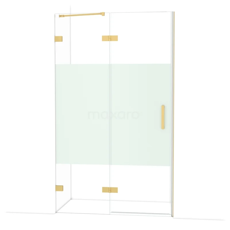 Diamond Douchedeur | 120 cm Goud Helder met matte strook Draaideur DDB21661223GG Douchewand-helder glas met mat goud beslag, modern design, ideaal voor een luxe badkamer, serie Elegant Glass.