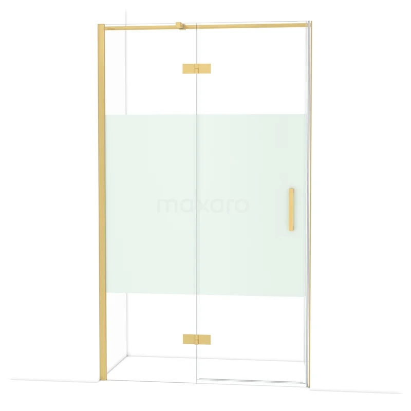 Diamond Douchedeur | 120 cm Goud Helder met matte strook Draaideur DDB21661313GG Gouden douchewand met helder glas, mat gouden profiel en handgreep, modern design ideaal voor luxe badkamers.