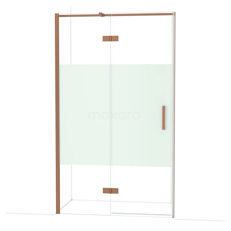 Diamond Douchedeur | 120 cm Koper Helder met matte strook Draaideur DDB21661313KP Douchedeur met koperkleurig frame, schuifdeurdesign, helder glas en mat paneel, perfecte toevoeging aan moderne badkamers.