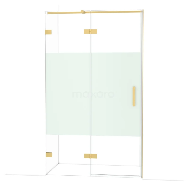 Diamond Douchedeur | 120 cm Goud Helder met matte strook Draaideur DDB21661323GG Gouden douchecabine met helder glas en mat wit middenpaneel, luxe badkamerdesign optie.