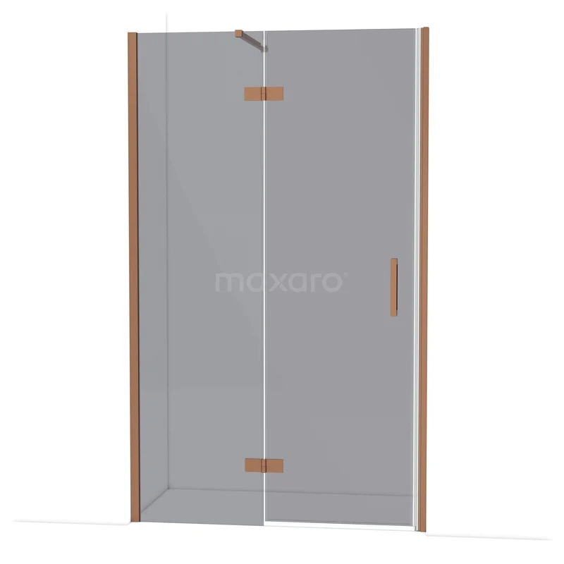 Diamond Douchedeur | 120 cm Koper Rookglas Draaideur DDB21662111KP Glazen douchedeur met koperkleurige scharnieren en handgreep, strak ontwerp ideaal voor moderne badkamerinrichting.