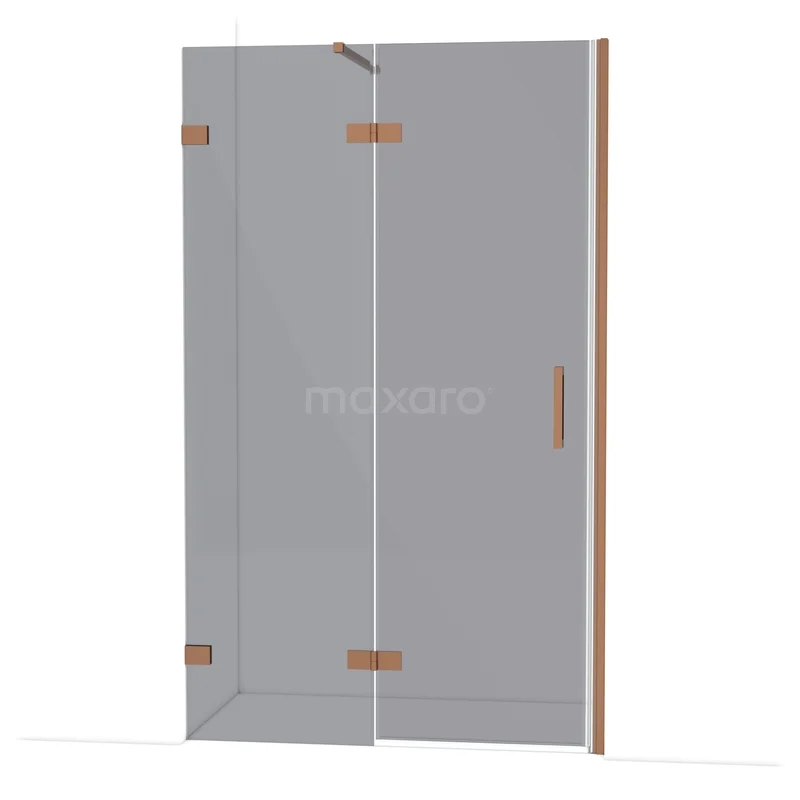 Diamond Douchedeur | 120 cm Koper Rookglas Draaideur DDB21662121KP Douchewand met scharnierdeur, helder glas en koperen accenten, moderne stijl voor een stijlvolle badkamer.