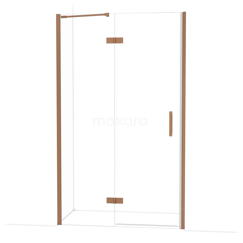 Diamond Douchedeur | 120 cm Koper Helder glas Draaideur DDB21662210KP Glazen douchedeur met hoekprofiel en koperen accenten voor een stijlvolle badkamer.