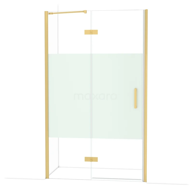 Gouden douchewand met matglas, Kristal serie, luxe design voor moderne badkamers.