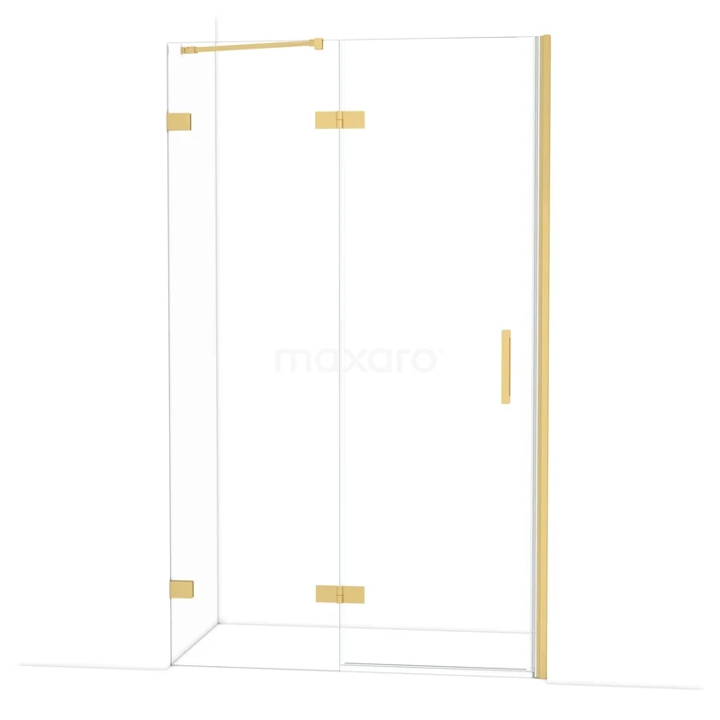 Diamond Douchedeur | 120 cm Goud Helder glas Draaideur DDB21662220GG Glazen douchedeur met goudkleurige scharnieren en handgreep, modern design voor een luxe badkamer.