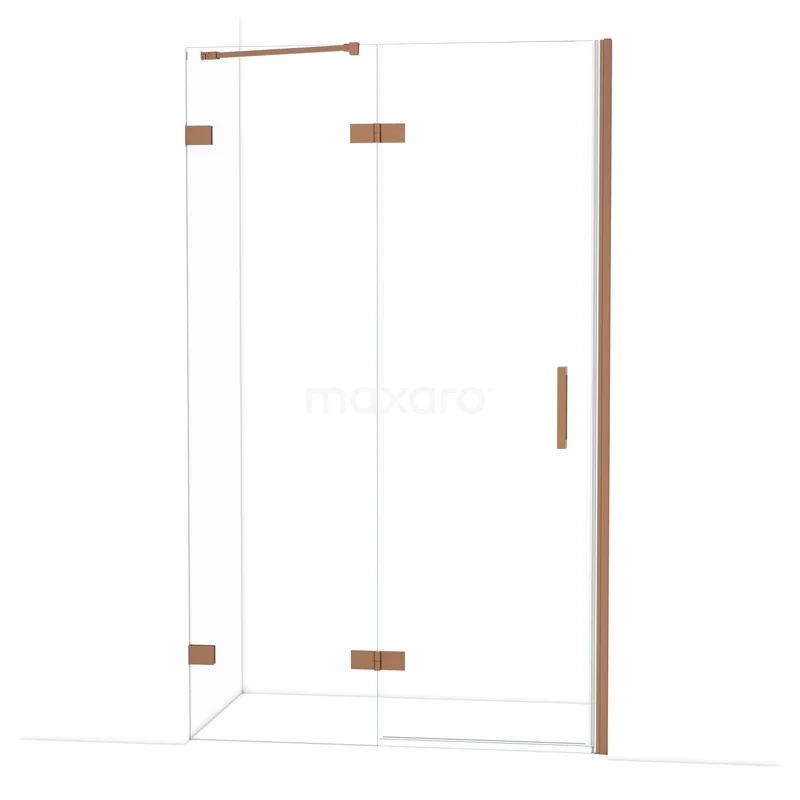 Diamond Douchedeur | 120 cm Koper Helder glas Draaideur DDB21662220KP Glazen douchecabine met hoekinstap en bronzen accenten, ideale aanvulling voor een stijlvolle moderne badkamer.