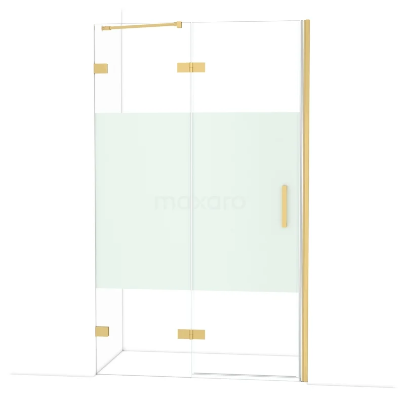 Diamond Shower door | 120 cm Gold Clear with matt strip Pivot door DDB21662223GG Glazen douchecabine met matglas en gouden details, luxe design voor een moderne badkamer.
