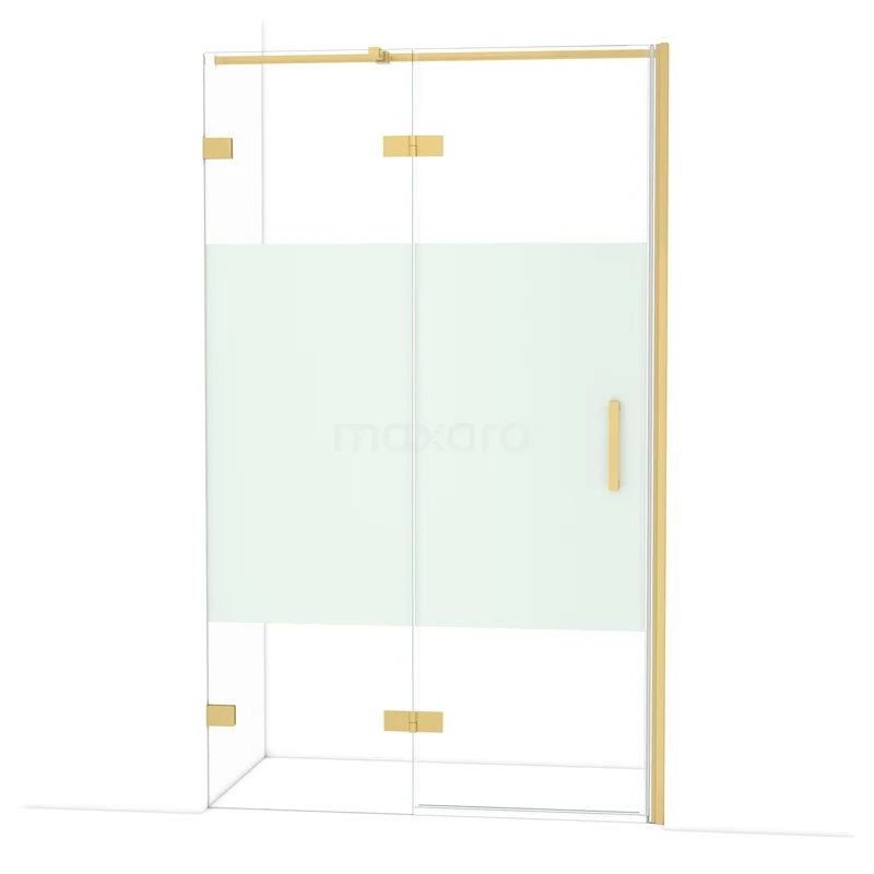 Diamond Douchedeur | 120 cm Goud Helder met matte strook Draaideur DDB21662323GG Douchewand met matglasdetail, goudkleurige accenten en strak design. Ideaal voor een moderne badkamerstijl.