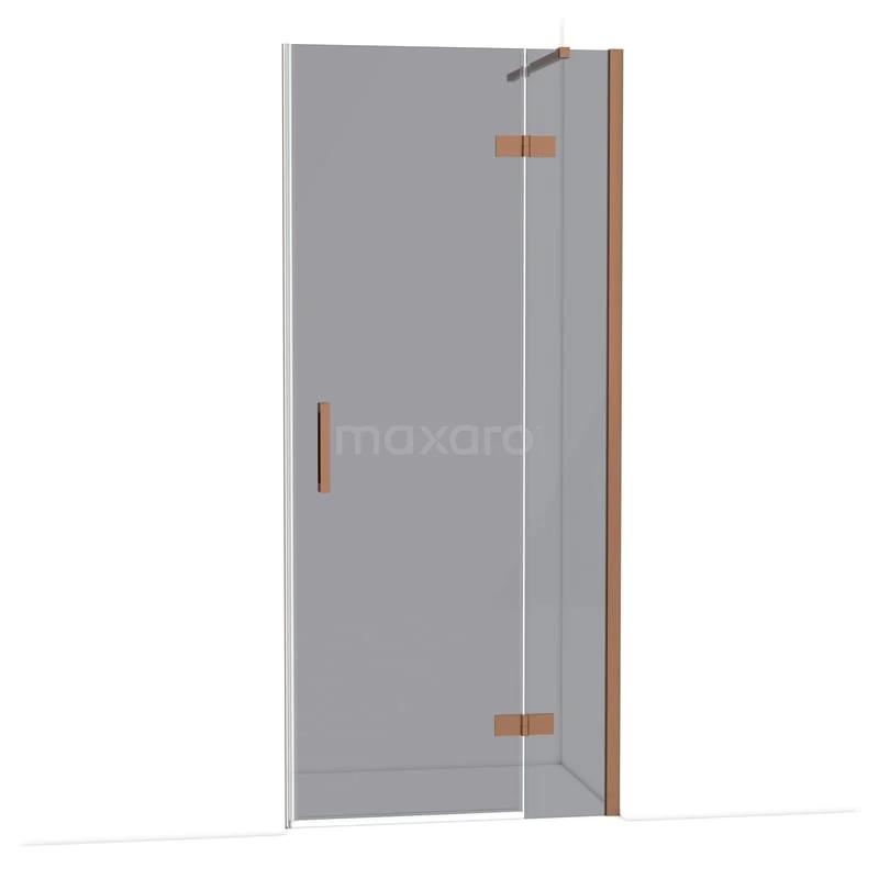 Diamond Douchedeur | 90 cm Koper Rookglas Draaideur DDB22361111KP Glazen douchedeur met matte afwerking, minimalistisch design, roestvrijstalen scharnieren en handgreep, ideaal voor moderne badkamers.