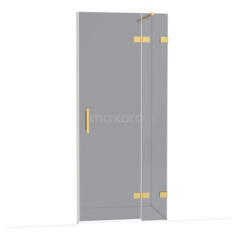 Diamond Shower door | 90 cm Gold Smoke glass Pivot door DDB22361121GG Glazen douchedeur met goudkleurige scharnieren en handgreep, modern design, ideaal voor een stijlvolle badkamer renovatie.