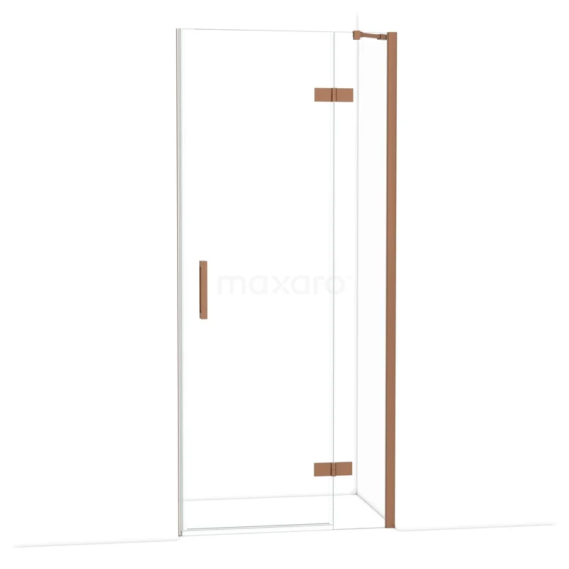 Diamond Douchedeur | 90 cm Koper Helder glas Draaideur DDB22361210KP Glazen douchedeur met bronskleurig frame, minimalistisch design en solide handgreep, perfect voor een moderne badkamer.