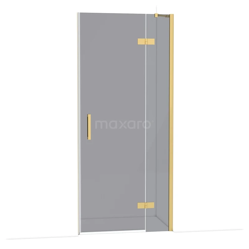 Diamond Douchedeur | 90 cm Goud Rookglas Draaideur DDB22361211GG Grijze glazen douchedeur met goudkleurige scharnieren en handgreep, modern design voor stijlvolle badkamers.