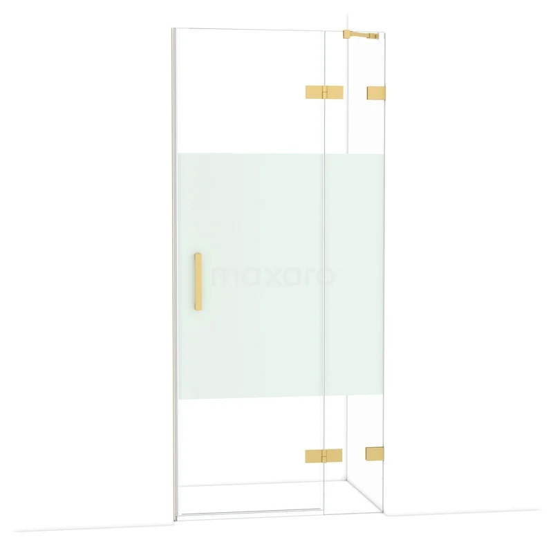 Diamant-Duschtüren DDB22361223GG Glasene Duschtür mit mattem Mittelstück, goldenen Scharnieren und Haltegriff, luxuriöses Badezimmeraccessoire aus der Premium-Serie.