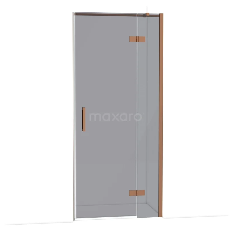 Diamond Shower door | 90 cm Copper Smoke glass Pivot door DDB22361311KP Glazen douchedeur met houten profiel, draaimechanisme, transparant glas en modern design, perfect voor een stijlvolle badkamer.
