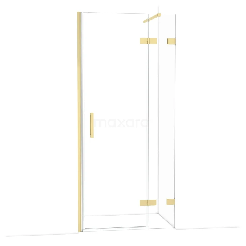 Diamond Douchedeur | 90 cm Lichtgoud Helder glas Draaideur DDB22362120LG Glazen douchedeur met goudkleurige scharnieren en handgreep, ideaal als stijlvolle toevoeging aan de moderne badkamer.