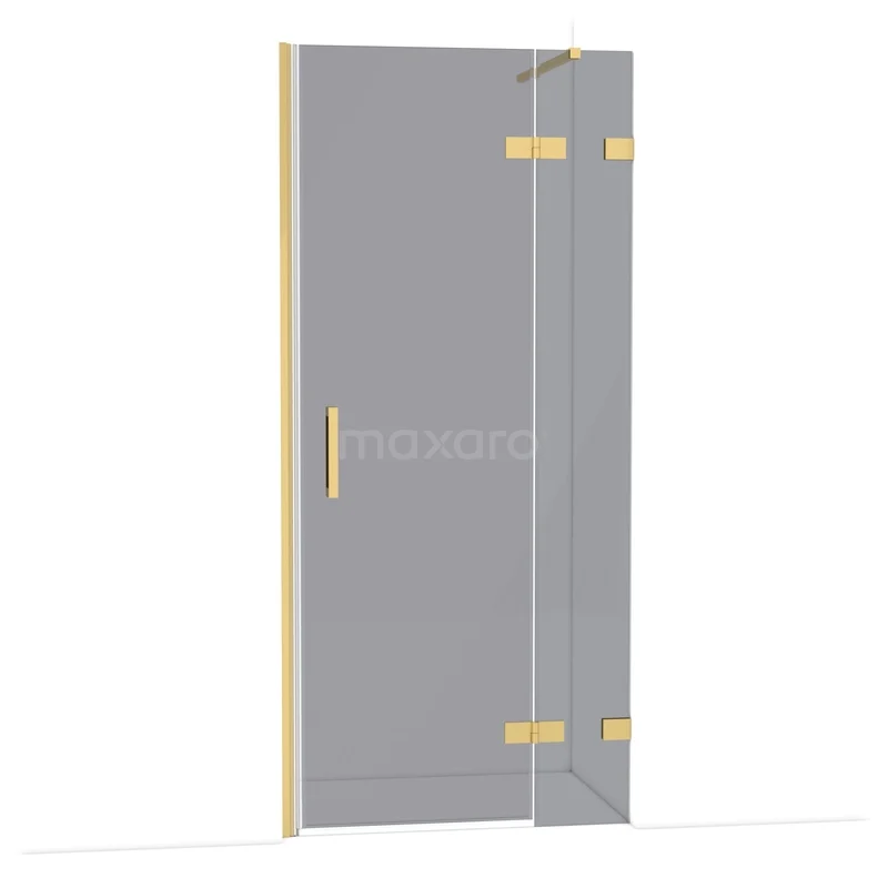 Diamond Shower door | 90 cm Gold Smoke glass Pivot door DDB22362121GG Glazen douchedeur met messing scharnieren en handgreep, modern ontwerp, perfect voor een stijlvolle badkamer.