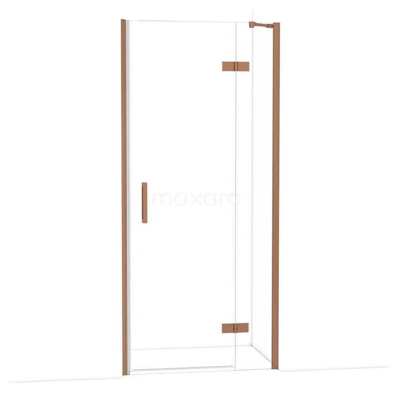 Diamond Douchedeur | 90 cm Koper Helder glas Draaideur DDB22362210KP Douchedeur met koperkleurige details, volledig glazen design, ideaal voor een moderne badkamerstijl.