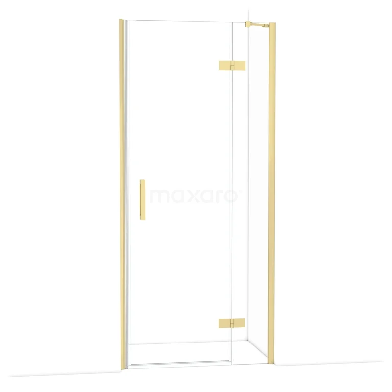 Diamond Douchedeur | 90 cm Lichtgoud Helder glas Draaideur DDB22362210LG Glazen douchedeur met goudkleurige scharnieren en handgreep, minimalistisch design voor een luxe badkamerstijl.