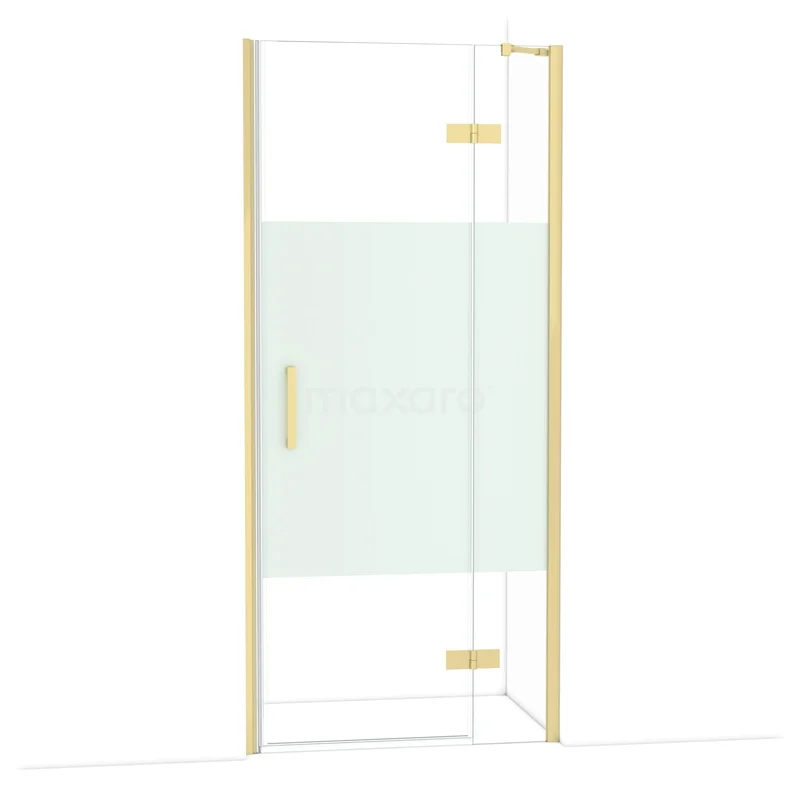 Diamond Douchedeur | 90 cm Lichtgoud Helder met matte strook Draaideur DDB22362213LG Douchedeur met gouden profiel, deels mat glas, strak design. Stijlvolle toevoeging aan moderne badkamerinterieurs.