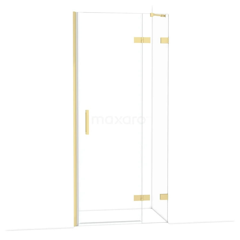Diamond Shower door | 90 cm Light gold Clear glass Pivot door DDB22362220LG Glazen douchedeur met goudkleurige details, strak design, perfect als stijlvolle badkamerrenovatie.