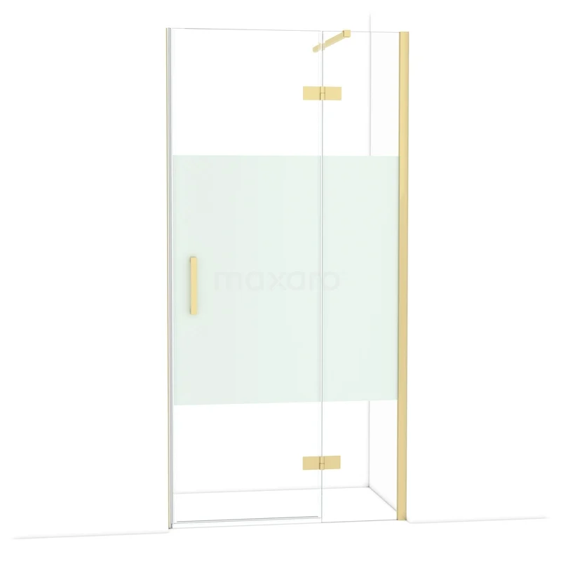 Diamond Douchedeur | 100 cm Lichtgoud Helder met matte strook Draaideur DDB22461113LG Glazen douchecabine met gouden accenten en mat wit paneel, perfect als luxe toevoeging aan een stijlvolle badkamer.