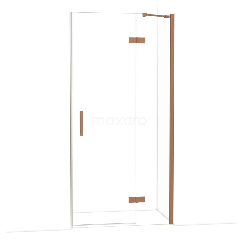 Diamond Douchedeur | 100 cm Koper Helder glas Draaideur DDB22461210KP Glazen douchedeur met roségouden scharnieren en handgreep, modern ontwerp geschikt voor een stijlvolle badkamer.