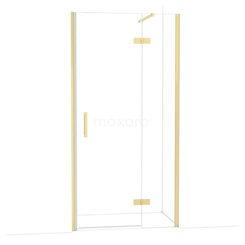 Diamond Douchedeur | 100 cm Lichtgoud Helder glas Draaideur DDB22462110LG Glazen douchedeur met goudkleurige scharnieren en handgreep, modern ontwerp, ideaal voor een luxe badkamer.