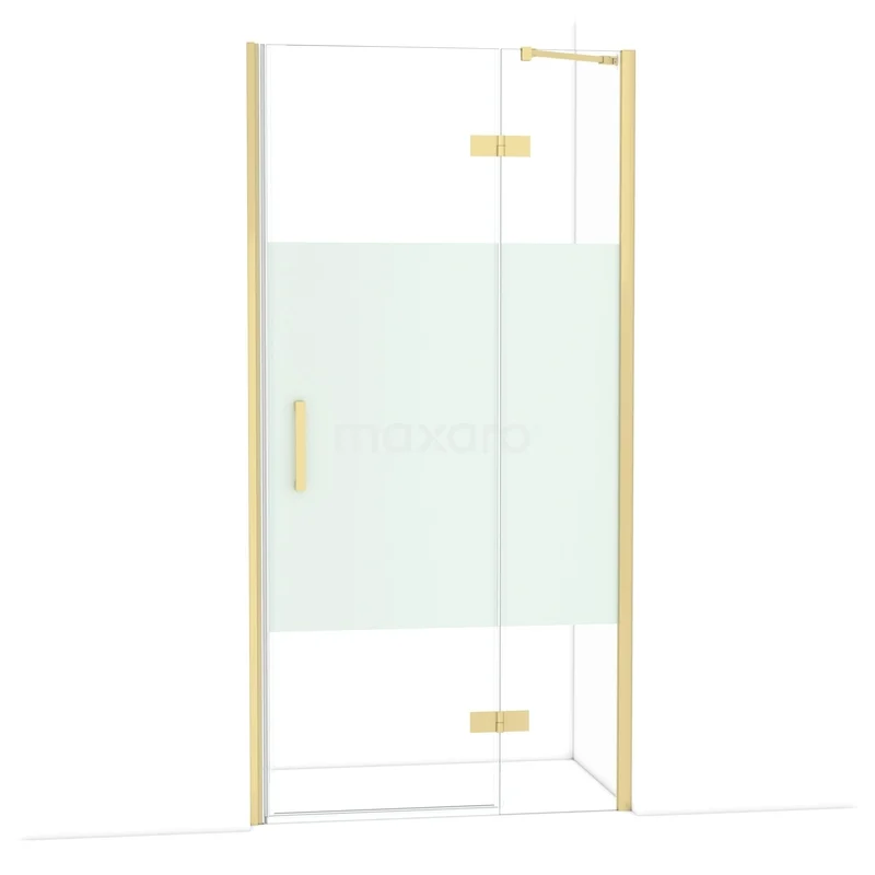 Diamond Douchedeur | 100 cm Lichtgoud Helder met matte strook Draaideur DDB22462213LG Douchedeur goudkleurig met mat glazen paneel, modern design, ideaal voor een stijlvolle badkamer.