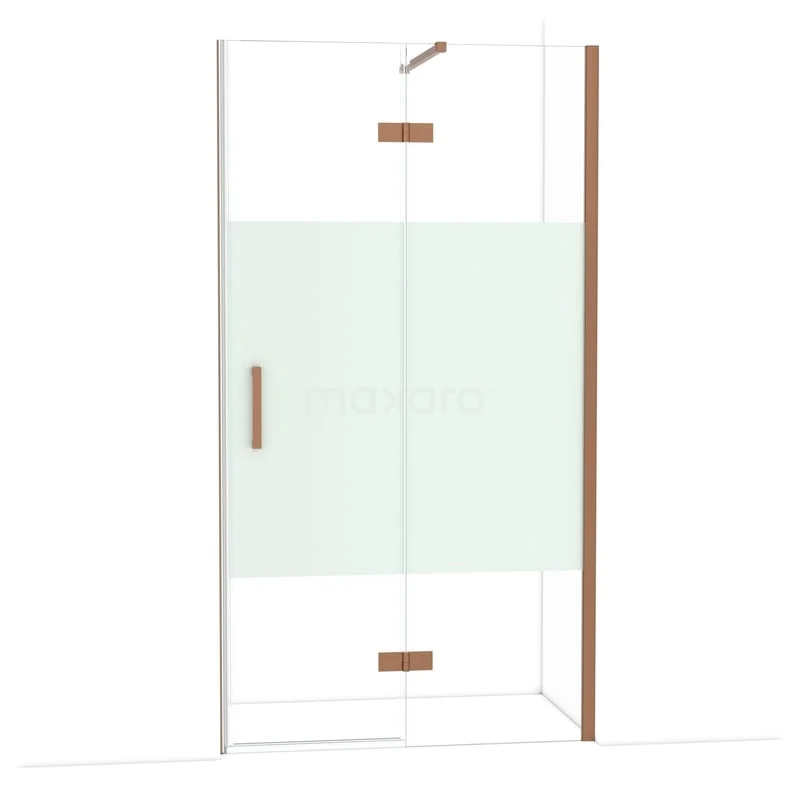 Diamond Douchedeur | 110 cm Koper Helder met matte strook Draaideur DDB22651113KP Douchewand met helder glas, mat gouden beslag en minimalistisch design, ideaal voor een moderne badkamer.