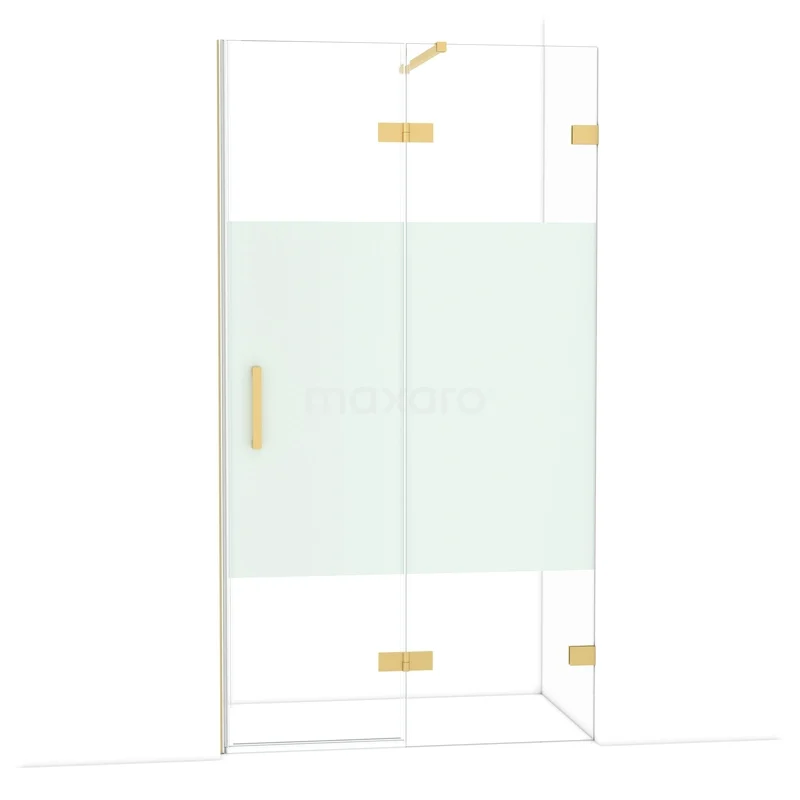 Diamond Douchedeur | 110 cm Goud Helder met matte strook Draaideur DDB22651123GG Glazen douchewand met mat gouden accenten, draaideur en matglasdetail, stijlvol voor een moderne badkamer inrichting.