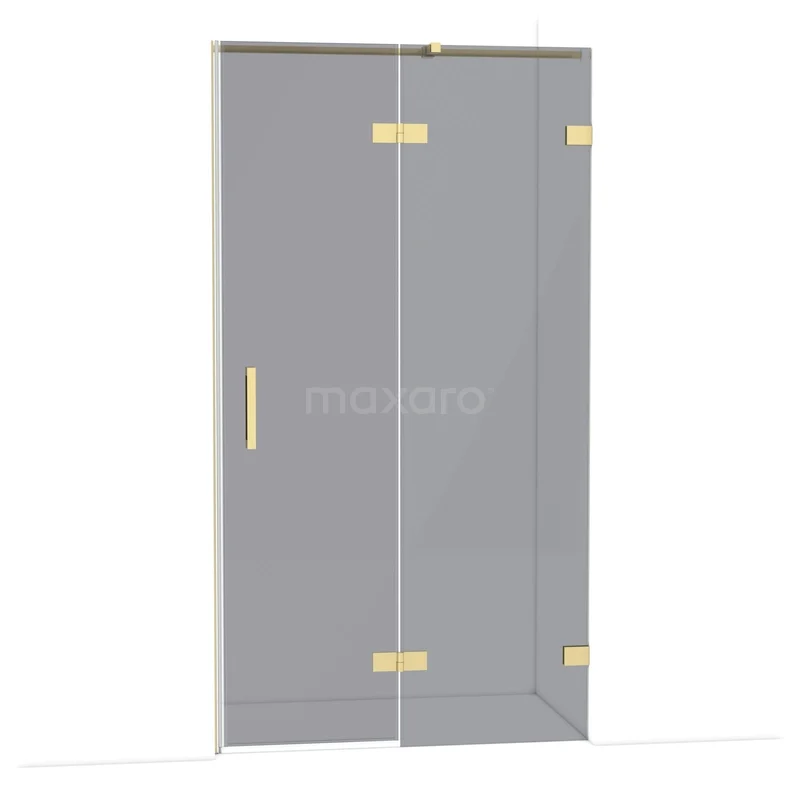 Diamond Shower door | 110 cm Light gold Smoke glass Pivot door DDB22651321LG Glazen douchedeur met goudkleurige scharnieren en handgreep, strak design passend bij een moderne badkamerstijl.