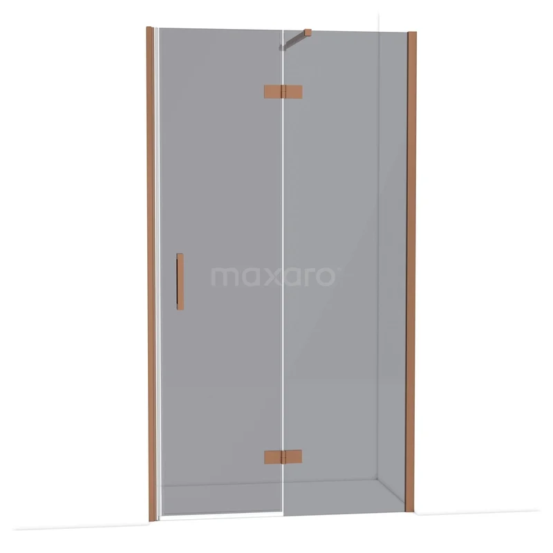 Diamond Douchedeur | 110 cm Koper Rookglas Draaideur DDB22652111KP Douchedeur van helder glas met koperkleurige scharnieren, strak design en geschikt voor moderne badkamers.