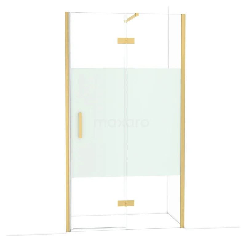 Diamond Douchedeur | 110 cm Goud Helder met matte strook Draaideur DDB22652113GG Gouden douchedeur van glas met mat paneel, strakke lijnen en premium afwerking voor een moderne badkamerstijl.