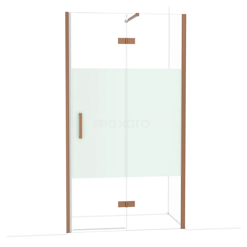 Diamond Douchedeur | 110 cm Koper Helder met matte strook Draaideur DDB22652113KP Douchecabine met glasdeuren, houten accenten, modern design, ideaal voor een stijlvolle en functionele badkamer.
