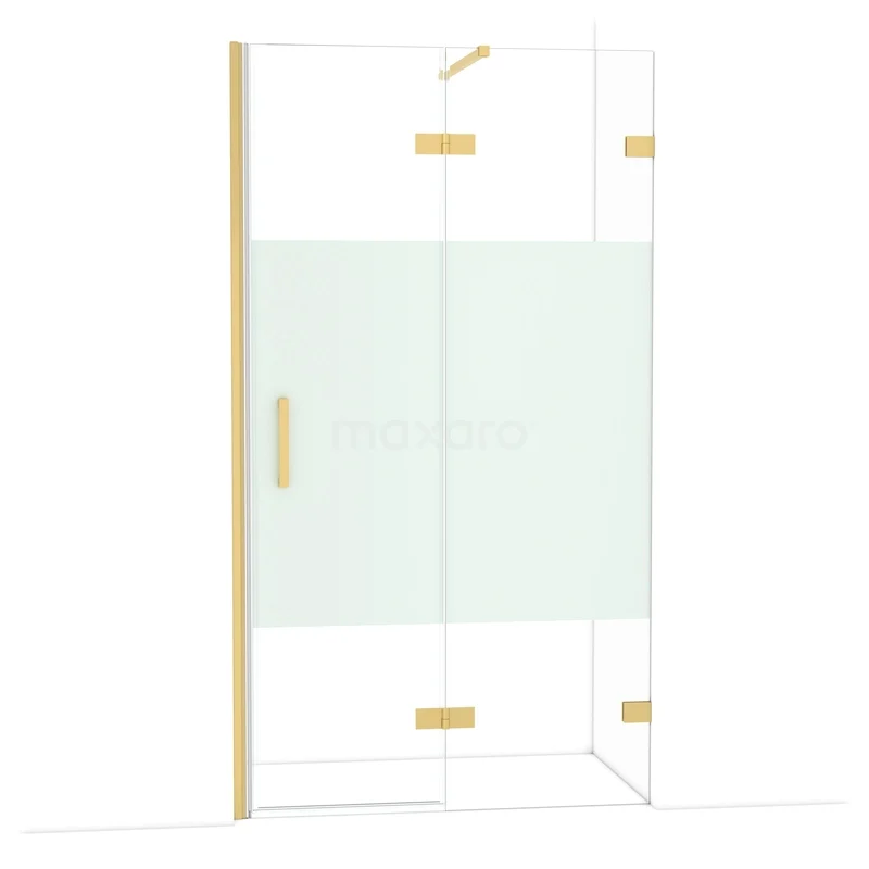 Diamond Douchedeur | 110 cm Goud Helder met matte strook Draaideur DDB22652123GG Douchecabine met gouden accenten, helder glas en mat strookdetail, stijlvolle toevoeging voor luxe badkamers.