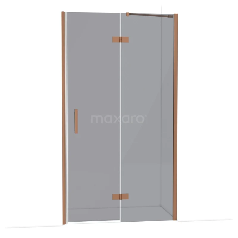 Diamond Douchedeur | 110 cm Koper Rookglas Draaideur DDB22652211KP Douchedeur met koperkleurige scharnieren, strak design, helderglas en modern profiel; stijlvolle toevoeging aan de badkamer.