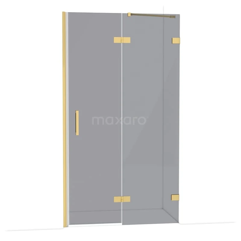 Diamond Douchedeur | 110 cm Goud Rookglas Draaideur DDB22652221GG Goudkleurige douchedeur van glas met scharnieren en handgreep, modern ontwerp voor een stijlvolle badkamerinrichting.