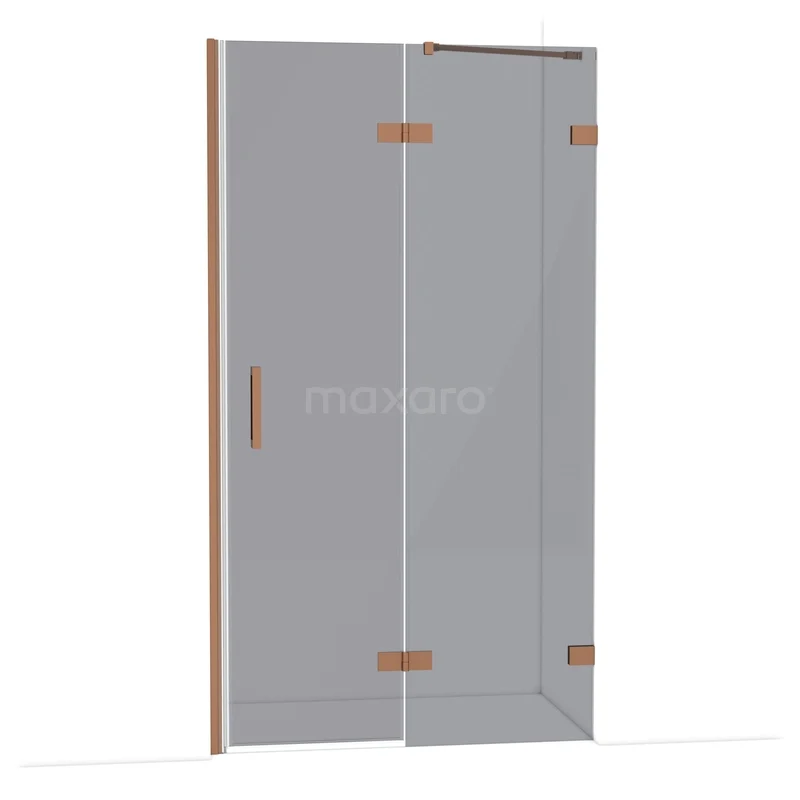 Diamond Douchedeur | 110 cm Koper Rookglas Draaideur DDB22652221KP Douchedeur van glas met koperkleurige scharnieren, draaideurdesign, ideaal voor een moderne badkamer inrichting.
