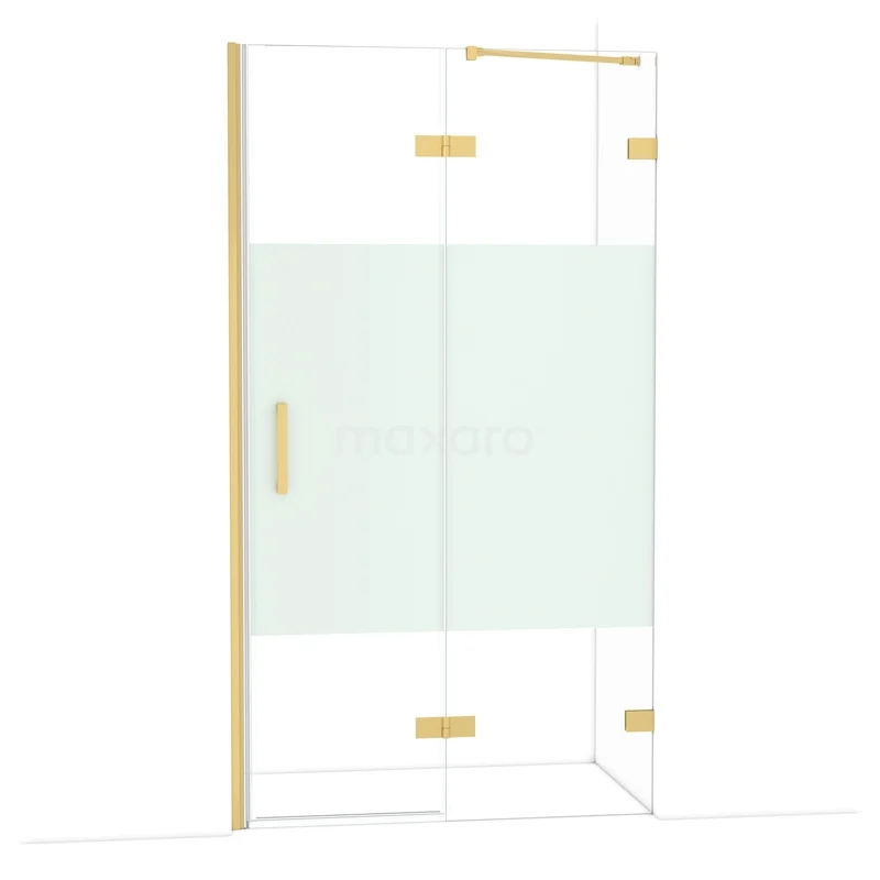 Diamond Douchedeur | 110 cm Goud Helder met matte strook Draaideur DDB22652223GG Douchewand met goudkleurige accenten, helder glas en matte strook, ideaal voor een luxe badkamerstijl.