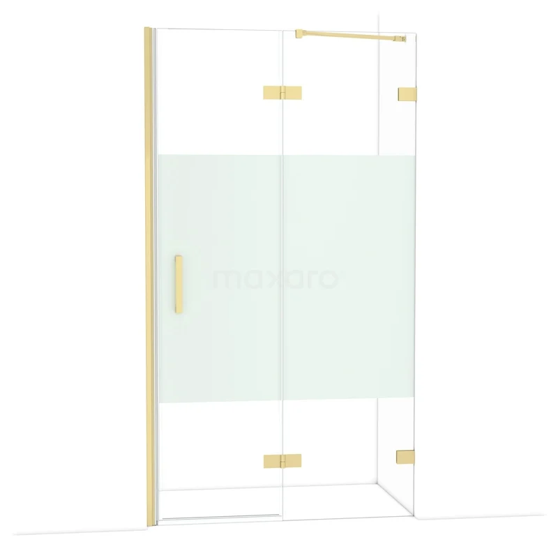 Diamond Douchedeur | 110 cm Lichtgoud Helder met matte strook Draaideur DDB22652223LG Glazen douchewand met goudkleurige accenten, helder glas en mat middenpaneel, modern design voor luxe badkamerstijl.