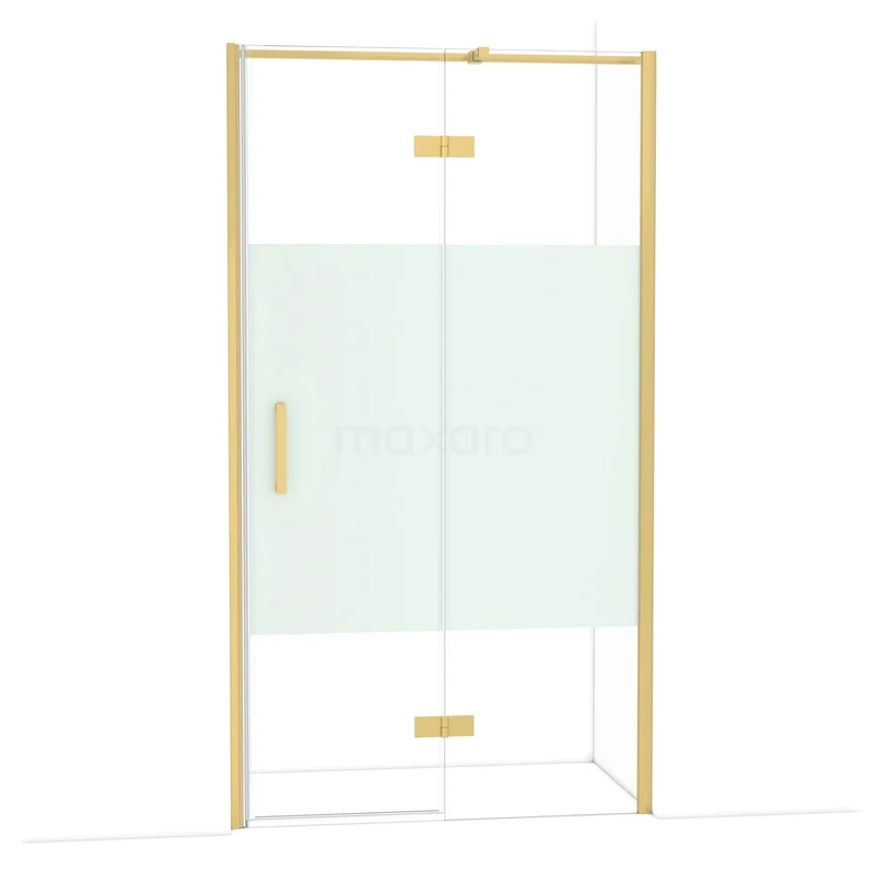 Diamond Douchedeur | 110 cm Goud Helder met matte strook Draaideur DDB22652313GG Glazen douchecabine met gouden frame, matglazen middenpaneel en dubbele deuren, elegante toevoeging aan elke moderne badkamer.