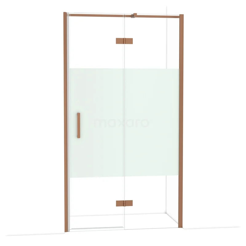 Diamond Douchedeur | 110 cm Koper Helder met matte strook Draaideur DDB22652313KP Douchedeur met koperkleurige accenten, matglasstrook en strakke lijnen. Perfect als stijlvolle toevoeging aan je badkamer.