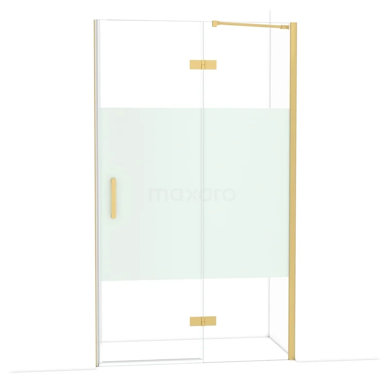 Diamond Douchedeur | 120 cm Goud Helder met matte strook Draaideur DDB22661213GG Glazen douchewand met mat goudkleurige accenten, deel van een luxe badkamercollectie, hoekopstelling.