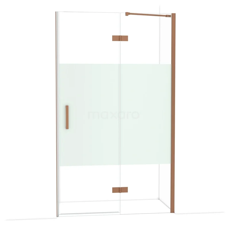 Diamond Douchedeur | 120 cm Koper Helder met matte strook Draaideur DDB22661213KP Glazen douchewand met halfmatte strook, luxe messing accenten en draaideur, ideaal voor een moderne badkamer.