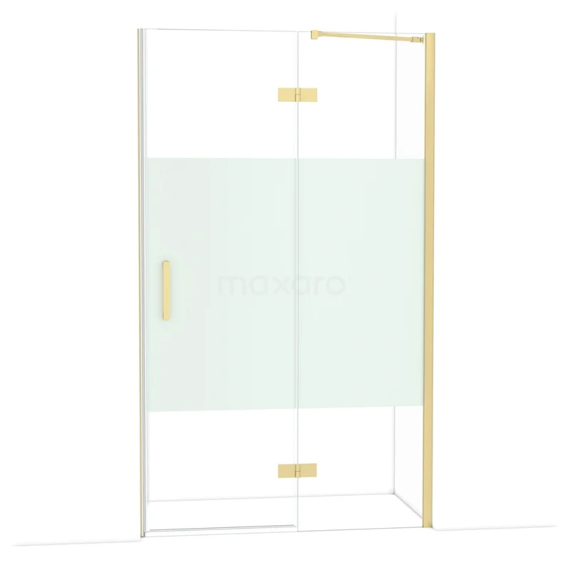Diamond Douchedeur | 120 cm Lichtgoud Helder met matte strook Draaideur DDB22661213LG Glazen douchewand met goudkleurige accenten, helder glas met mat middenstuk, modern design voor een stijlvolle badkamer.
