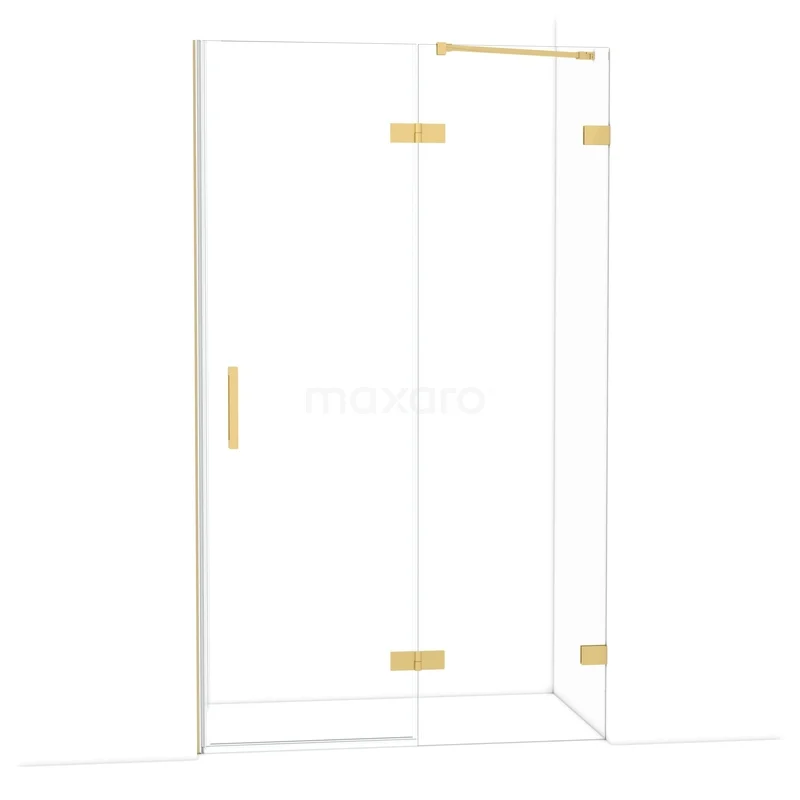 Diamond Douchedeur | 120 cm Goud Helder glas Draaideur DDB22661220GG Glazen douchewand met goudkleurige accenten, stijlvolle hoekopstelling en elegant design voor een luxe badkameruitstraling.