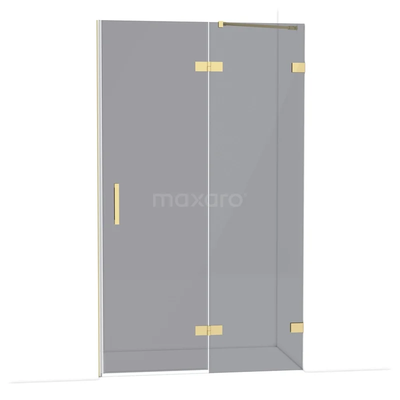 Diamond Shower door | 120 cm Light gold Smoke glass Pivot door DDB22661221LG Glass shower door set with gold-coloured hinges and handle, modern design for a luxurious bathroom appearance.