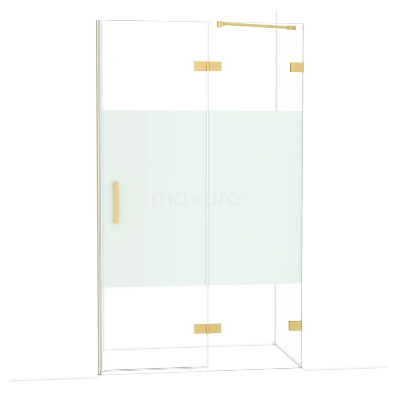 Diamant-Duschtüren DDB22661223GG Glasene Duschwand mit goldfarbenen Scharnieren und Rahmen, transparent mit mattem Paneel, modernes Design für luxuriöse Bäder.